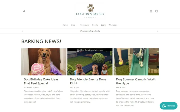 Website page titled Dogtown Bakery Blog