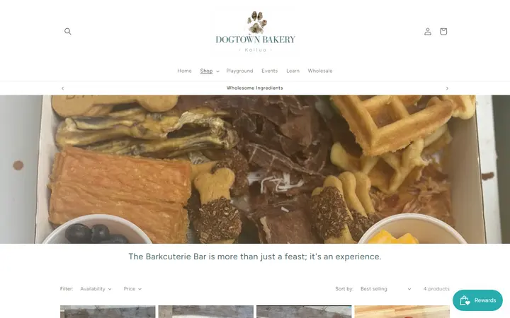 Website page titled Barkcuterie – Dogtown Bakery