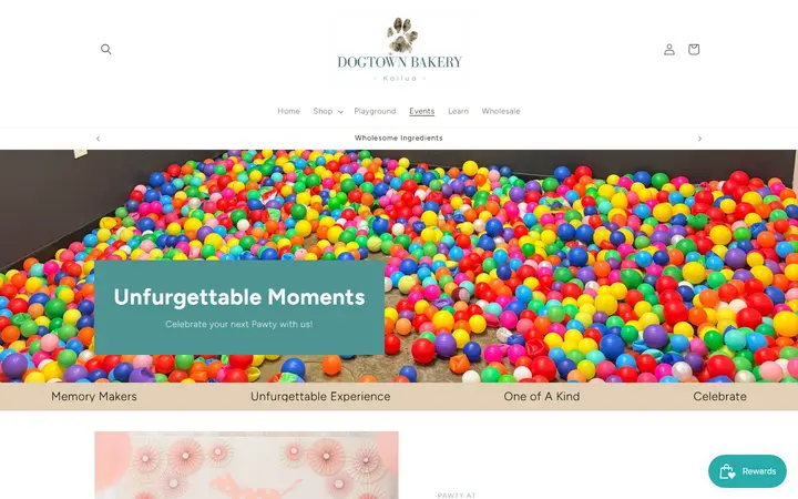 Website page titled Events – Dogtown Bakery