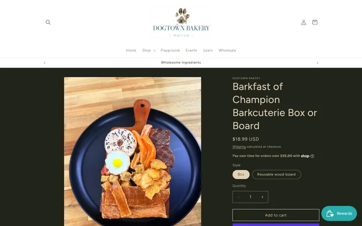 Website page titled Barkfast of Champion Barkcuterie Box or Board – Dogtown Bakery